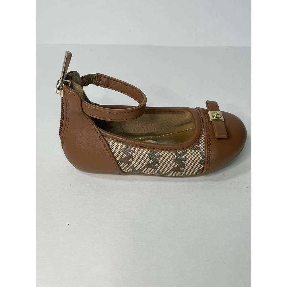 Michael Kors Florence Flats Toddler‎ Size 7 Brown Fair MK Logo Ankle Strap Bow